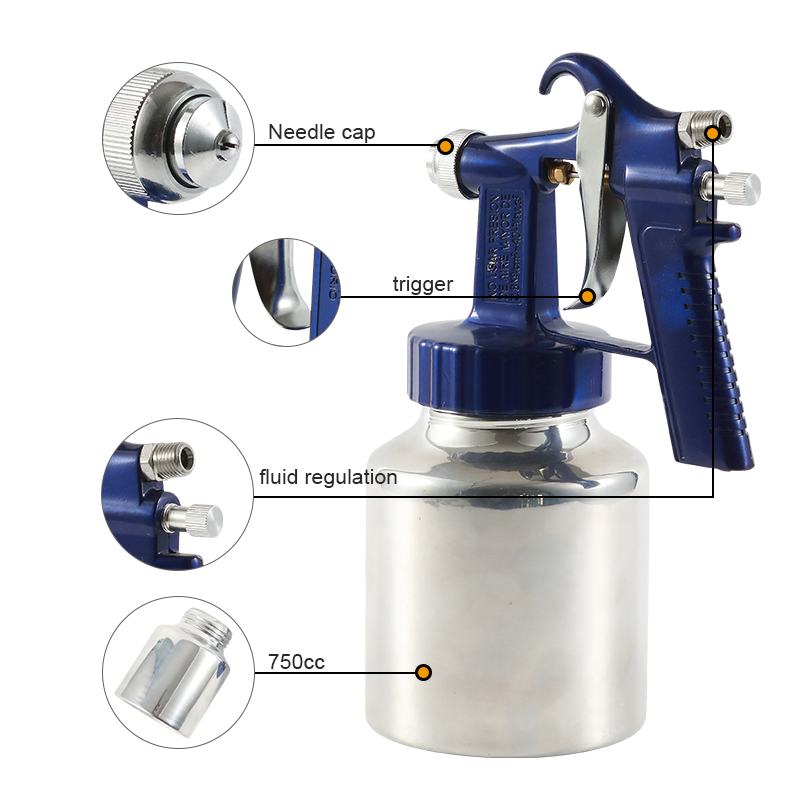 Low Pressure Spray Gun 472c Suction Feed 1.3mm Nozzle 3.5-6.0cfm Wall Spray Air Gun