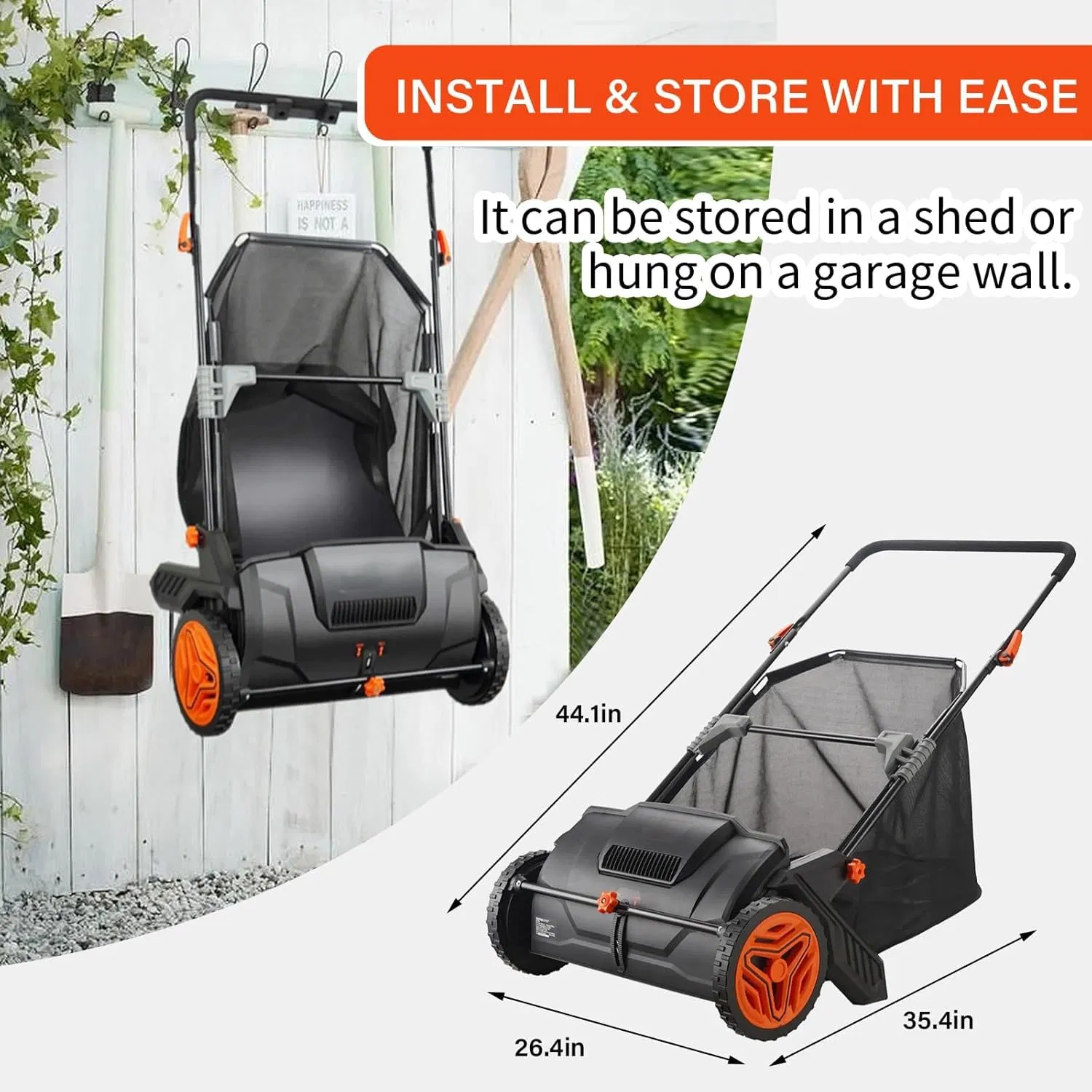 Vevor Push Lawn Sweeper, Various Specifications, Leaf & Grass Collector, Strong Rubber Wheels & Heavy Duty Thickened Steel Durable to Use with Large Capacity. M