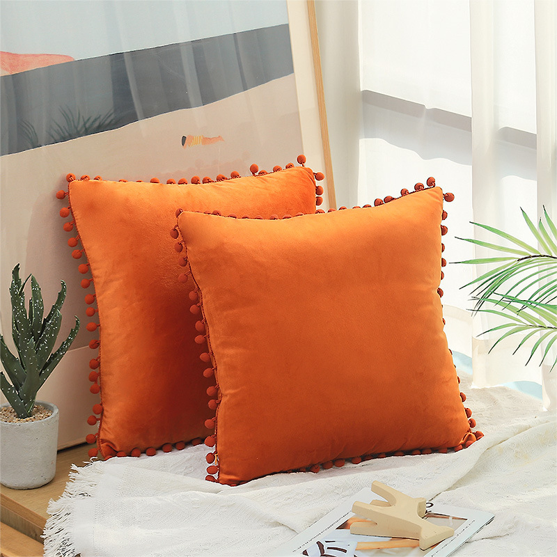 Spring Boho Decorative Pillow Covers with POM-Poms Pillow Covers 18X18 Corduroy Cushion Case