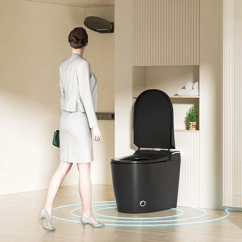 Factory Price Solid Black Smart Toilet Elongated Automatic Electric Toilettes Intelligent Bathroom Ceramic One Piece Smart Wc Toilet Bidet
