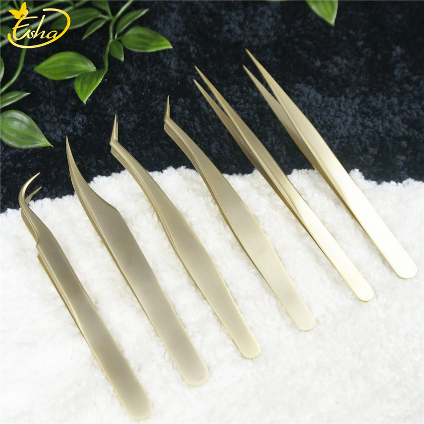 Custom Gold Hair Lash Eyebrow Extension Stainless Steel Tweezers Kit Pointed Surgical Eyelash Tweezer