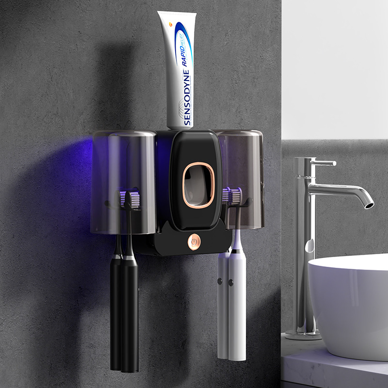 New Mini Rechargeable Bathrooms Toothbrush Holder with UV Sterilizer and Toothpaste Dispenser