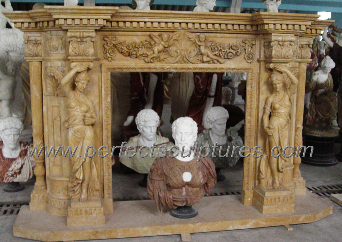 Home Decorative Natural Stone Mantel Marble Surround Carving Fireplace for Indoor Decoration (QY-LS256)