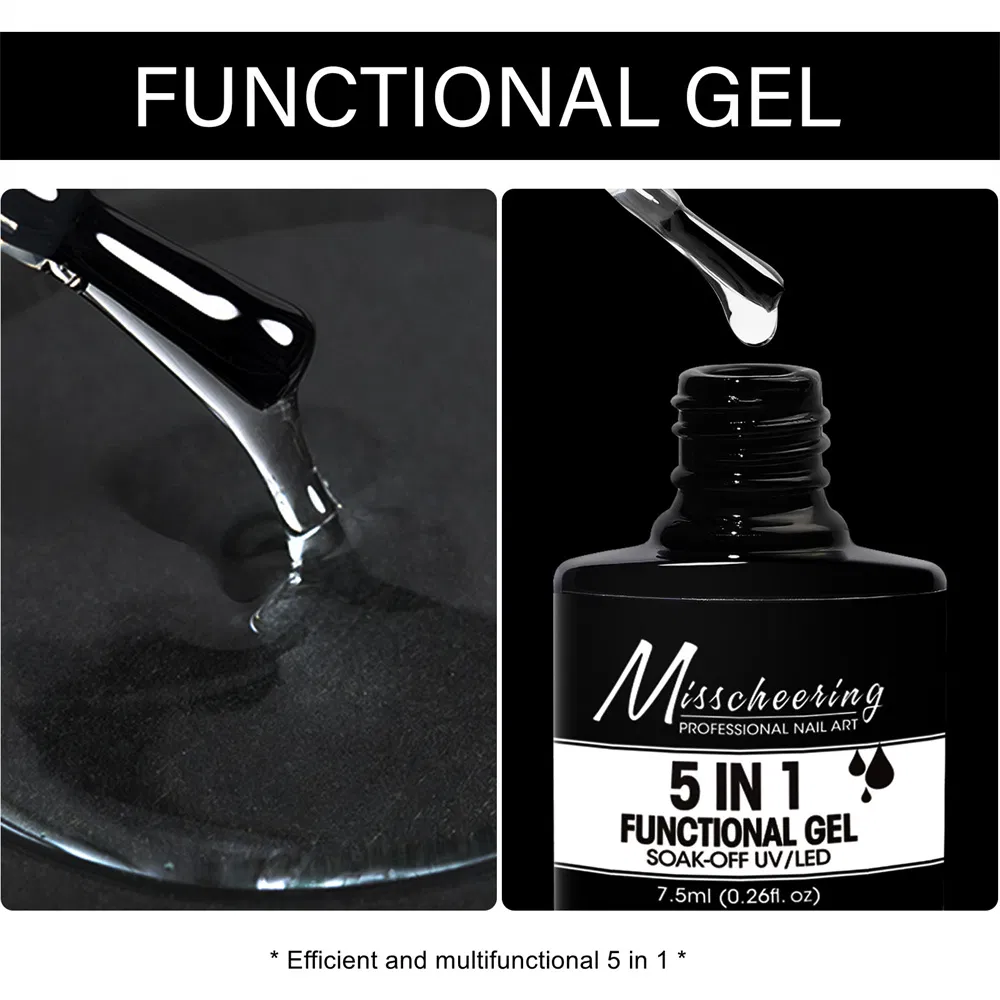 Professional 5 in 1 Functional Nail Art Gel Base Coat Top Coat Building Gel Nail Extension Diamonds Glue