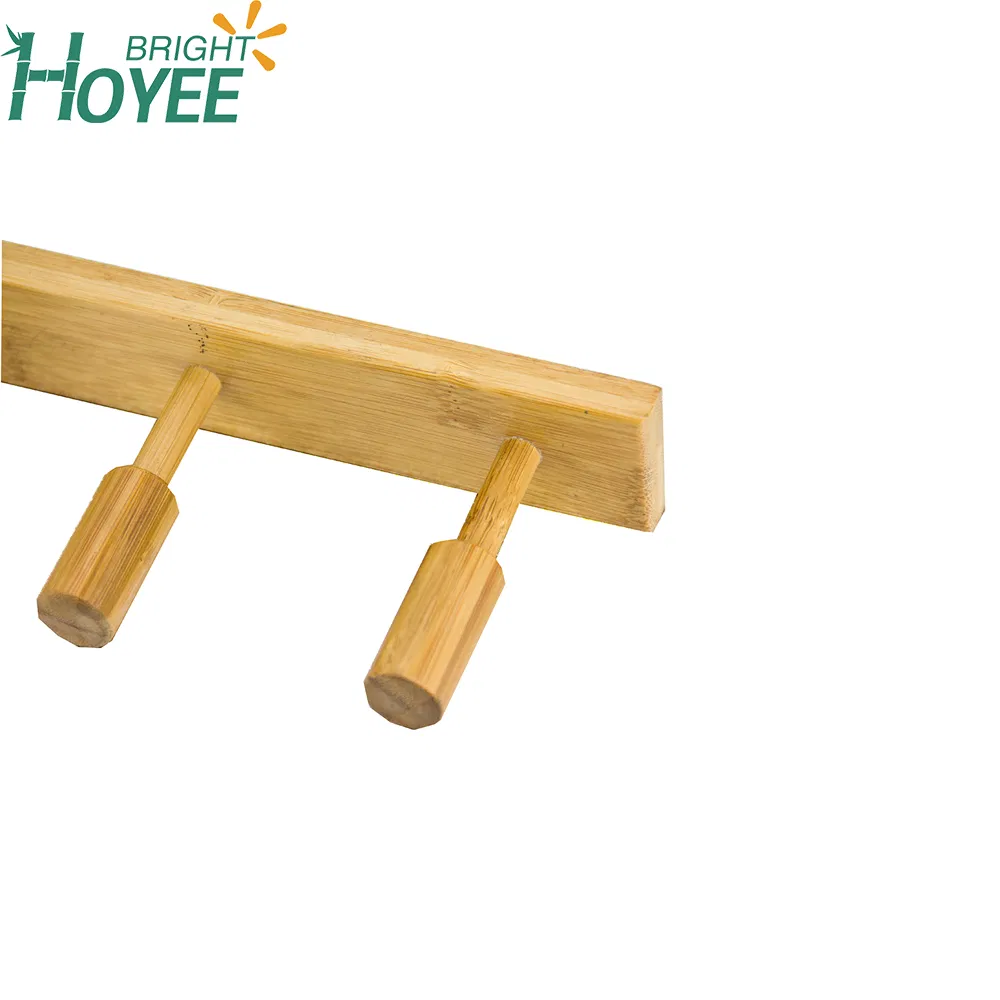 New Wall-Mounted Bamboo Bathroom Towel Rack with 5 Hooks