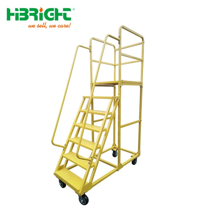 Movable Metal Industrial Ladder Truck Cart with Handrail