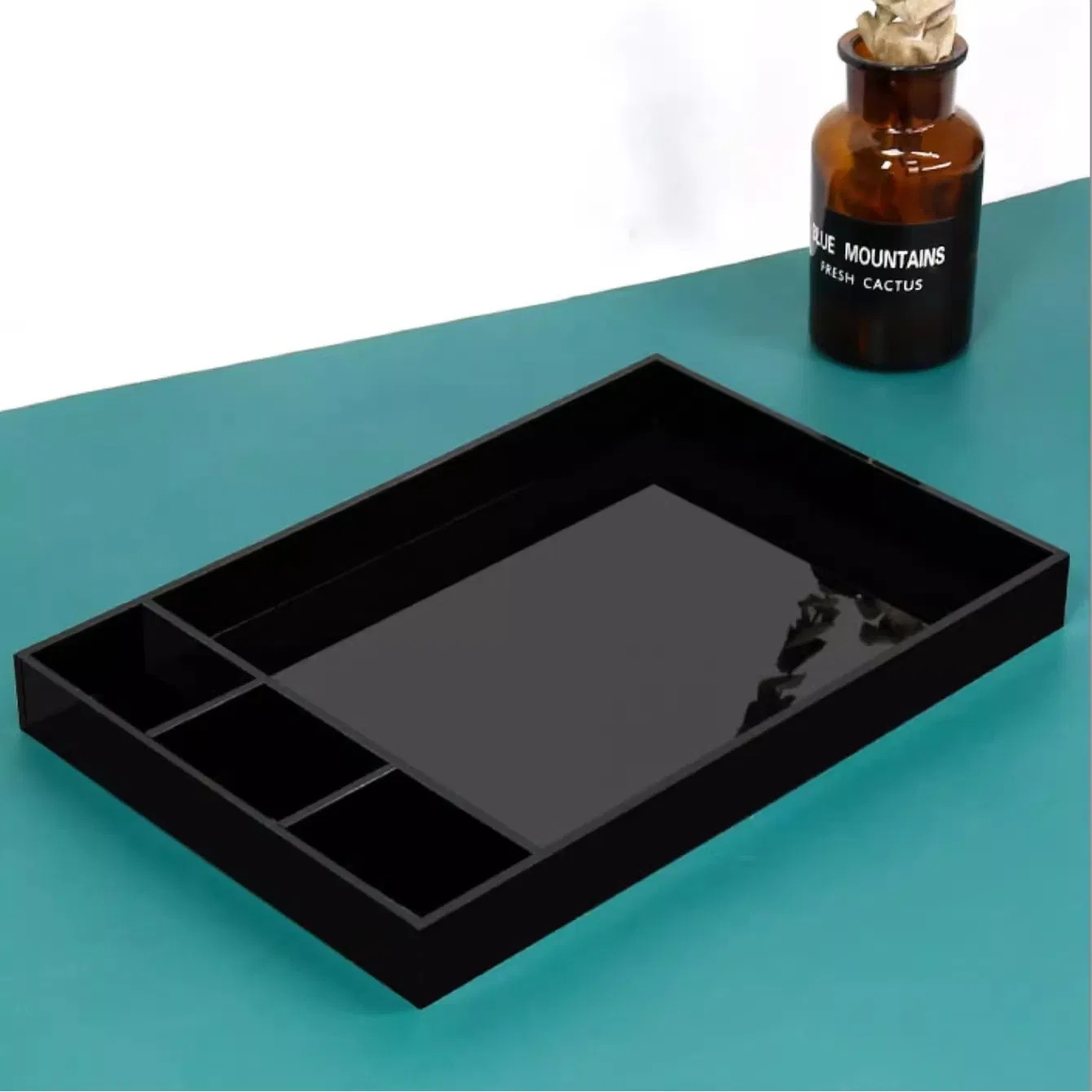 Hotel Room Supplies Acrylic Furniture Products Storage Tray with Three Tea Holders Consumables Box Toothpaste Holder Organization Factory Customized Leather