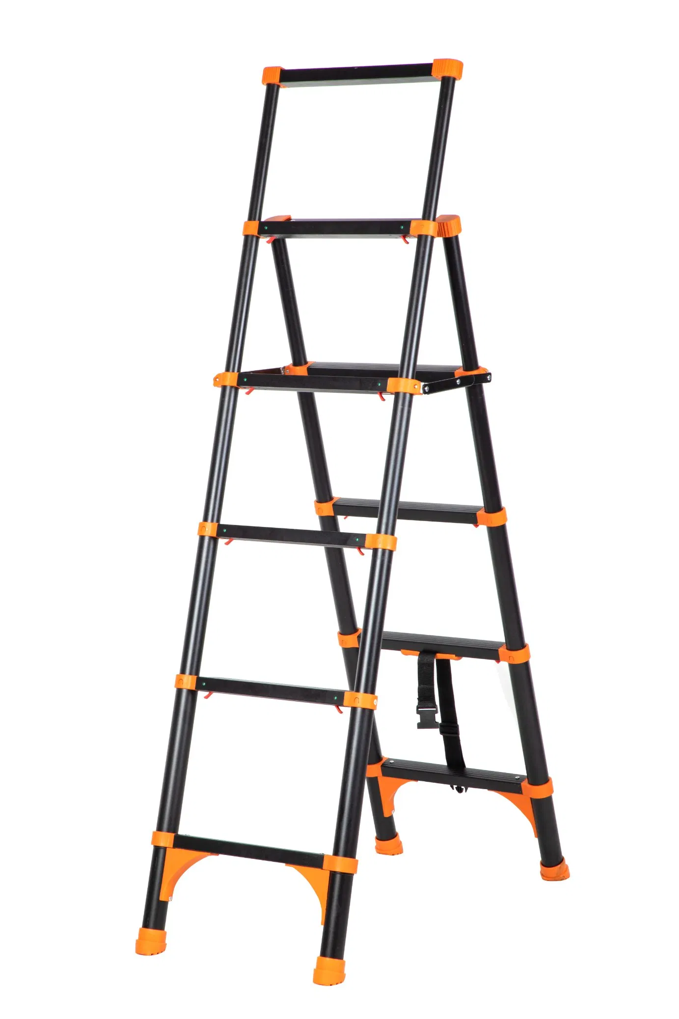 Hot-Selling Double Side Aluminium Telescopic Ladder with Black and Orange Color One Button Type