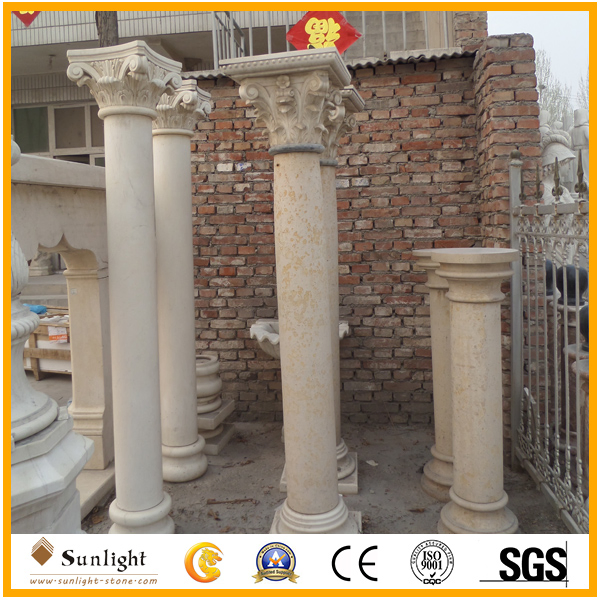 Polished Marble Granite Stone Roman Columns, Solid/Hollow Beige/White Marble Columns