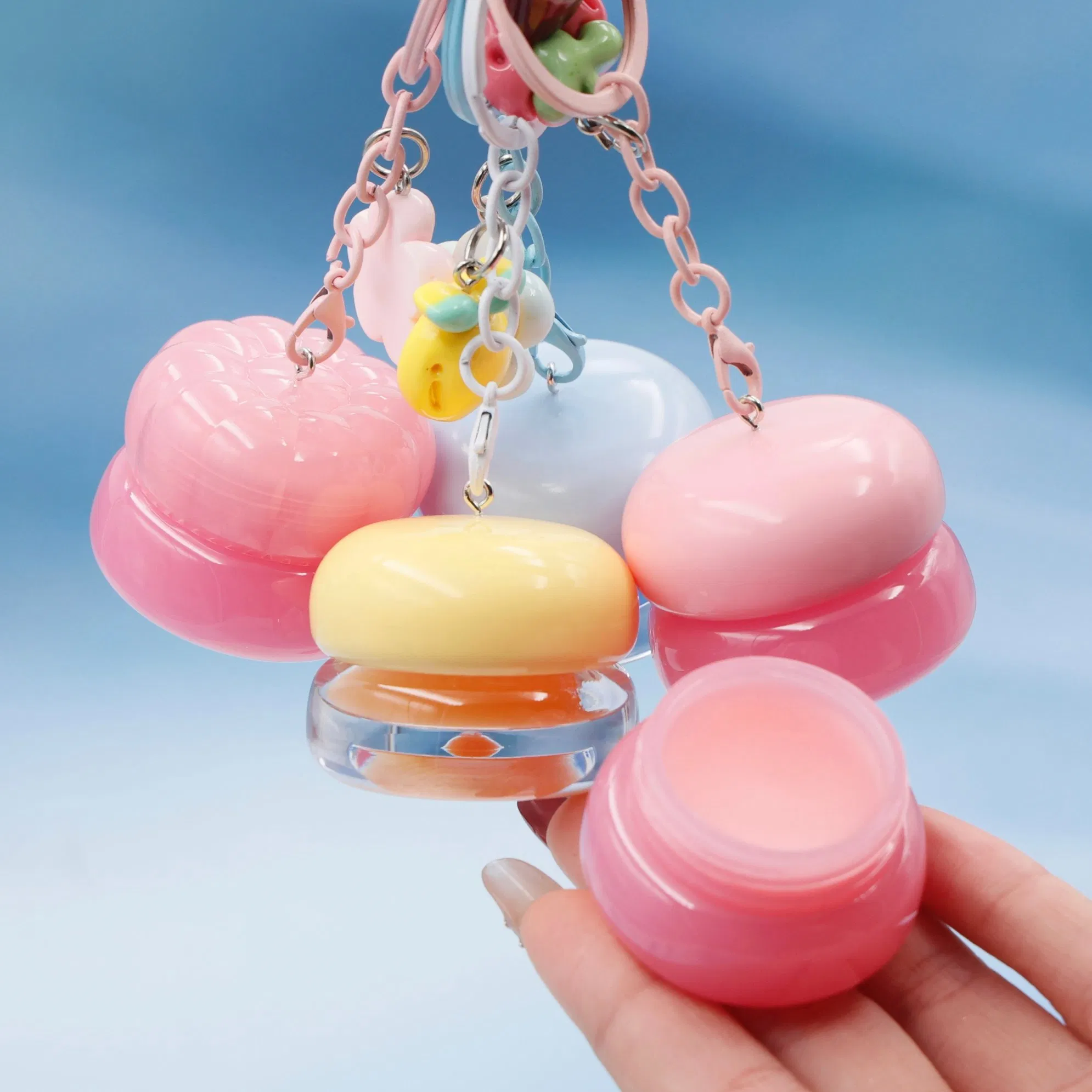 Custom Logo Lip Mask Keychain Blueberry Mango Peach Flavor Fruit Jar Lip Mask Sleeping Mask Lip Balm