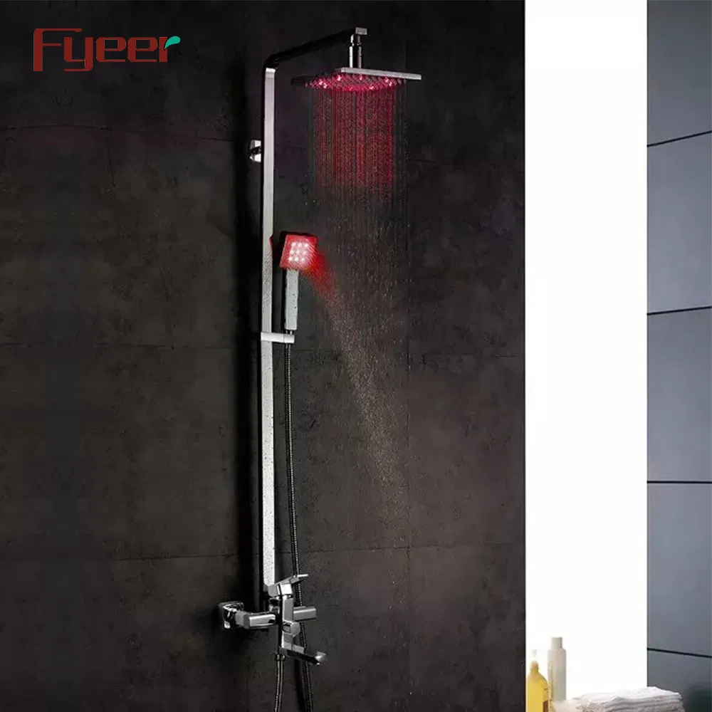 Fyeer Brass Body LED Shower Set with 8 Inch Stainless Steel Shower Head