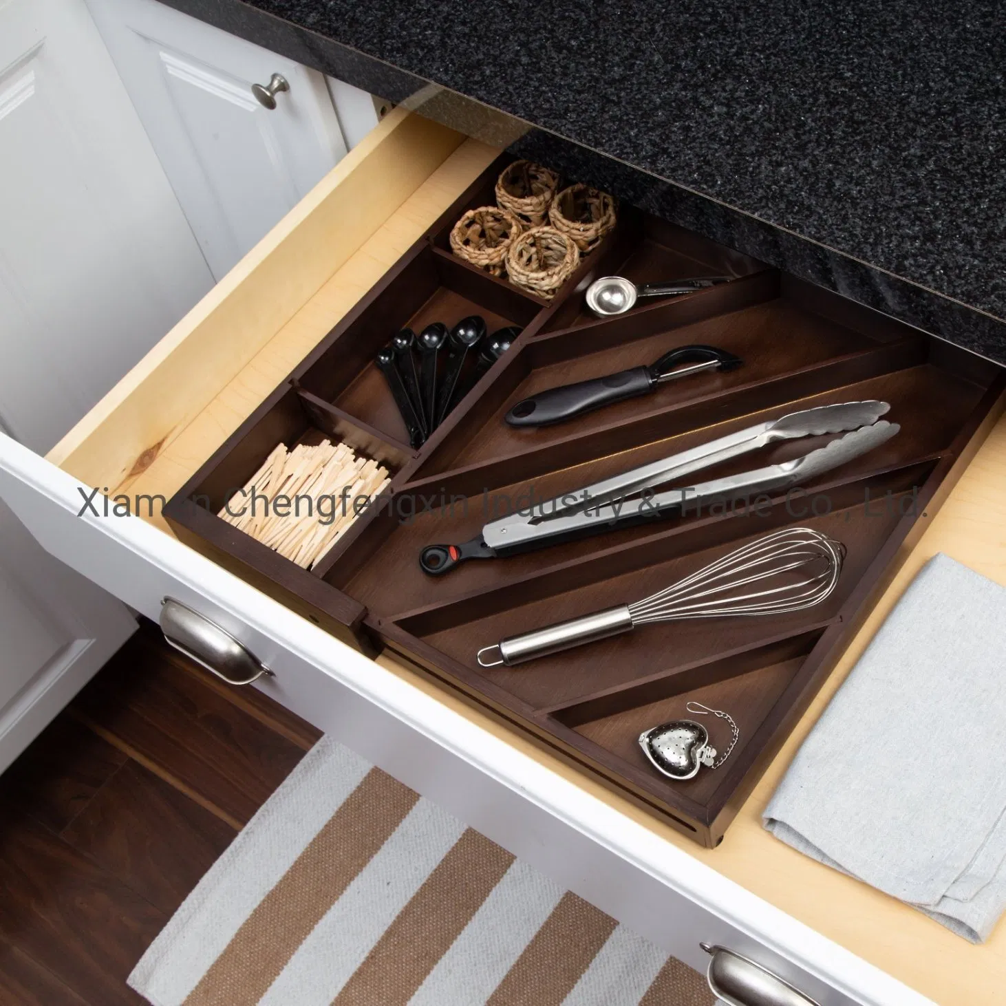 Elegant Bamboo Drawer Organizer with Stylish Walnut Dividers