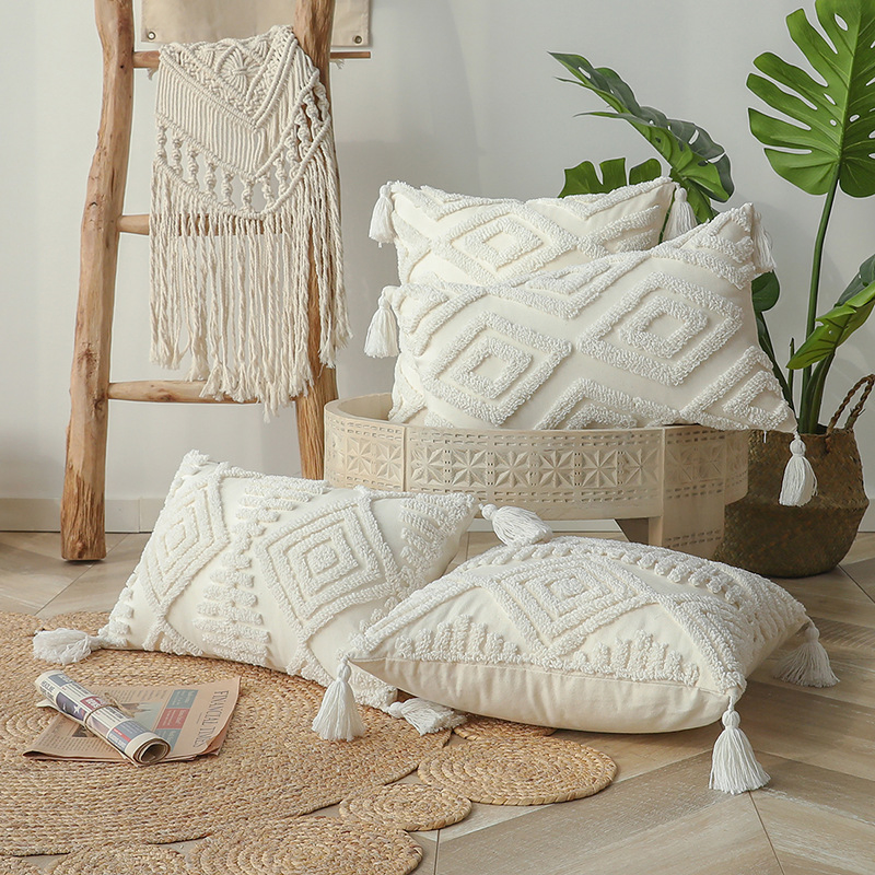 3D Carved Luxury Woven Fabrics Pillow Cover Tufted Pillow Cover