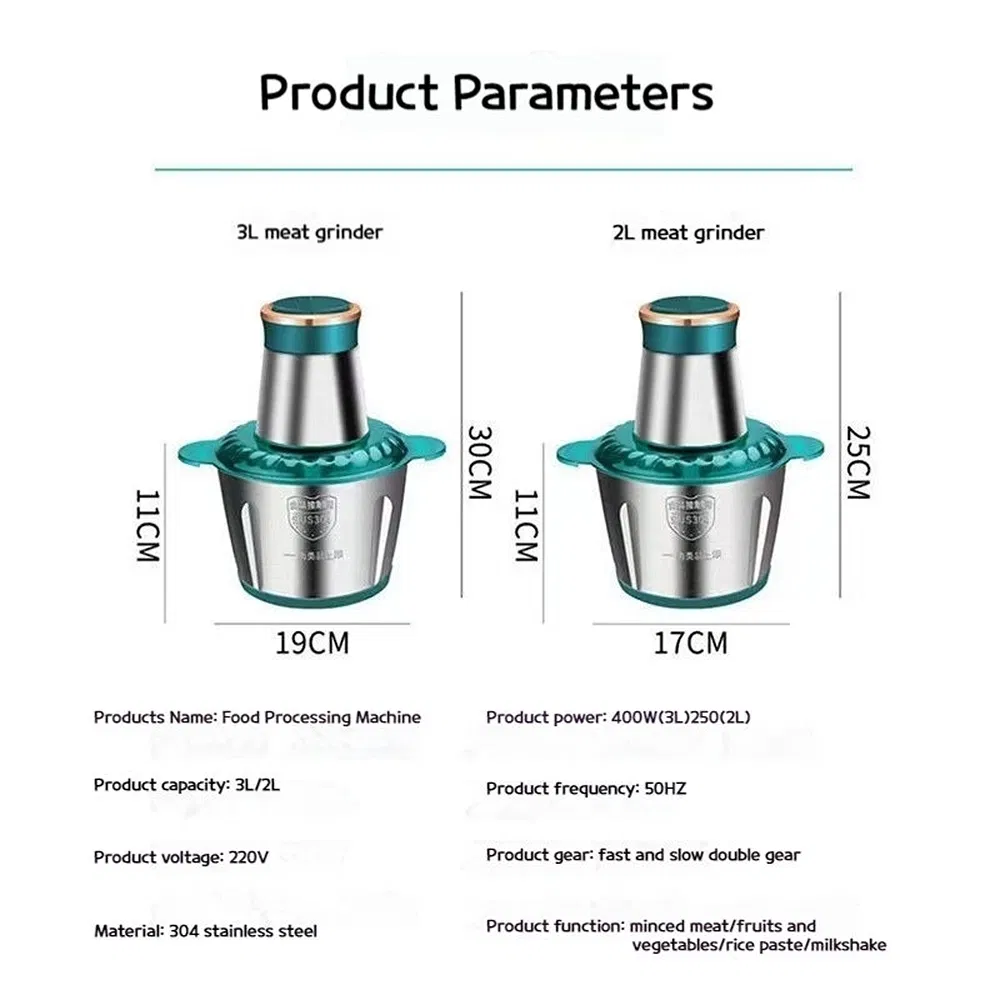 2L/3L Stainless Steel Electric Meat Grinder for Home Kitchen Food and Vegetable