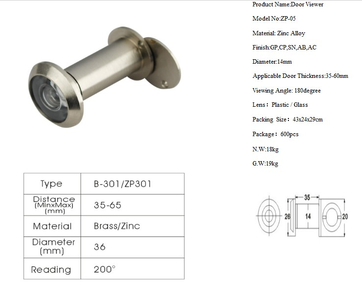 Brass, Zinc Alloy, Aluminum Material Door Viewer (MY002)