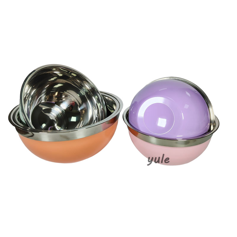 Food Vegetable Soup Bowl Food Container Stainless Steel Salad Bowls with Colorful Painting Mixing Bowls with PE Lid