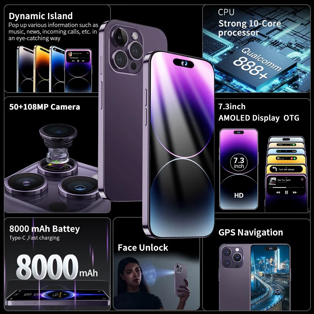 Customize Government Mobile Phone 4+64 GB 5g Face ID OTG Fast Charger Android 15 for I 14 PRO Max Phone