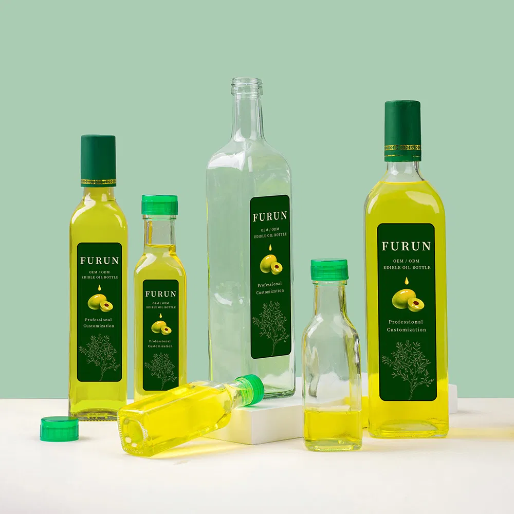 Custom Wholesale Food Grade Soy Sauce Vinegar Cooking Clear Square Empty Glass Olive Oil Bottles with Lids