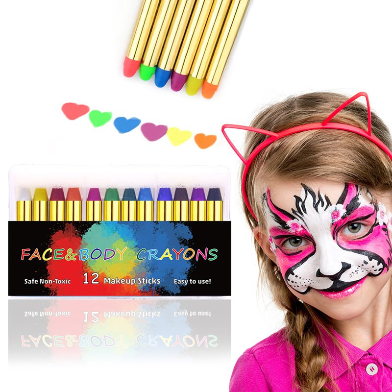 12 Colors Non-Toxic Face Body Painting Stick Makeup Face Body Paint Crayons
