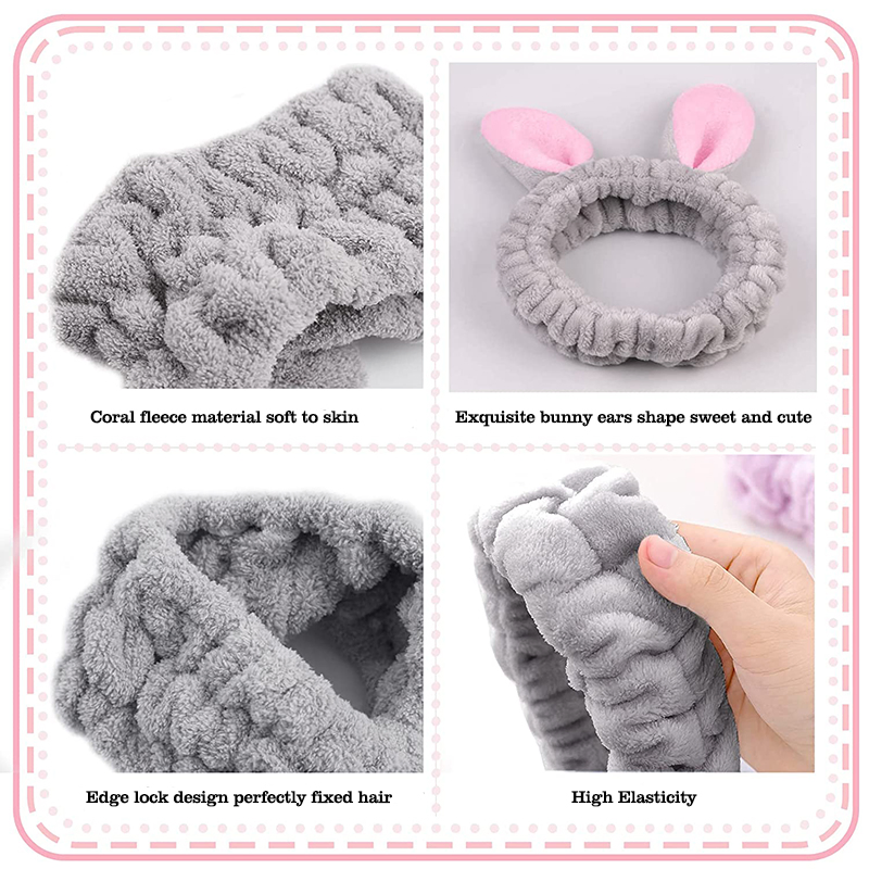 Women Bunny Ears Headband Fashionable Face Washing Hair Band Cute Hairband Fluffy Elastic Makeup Rabbit Headband