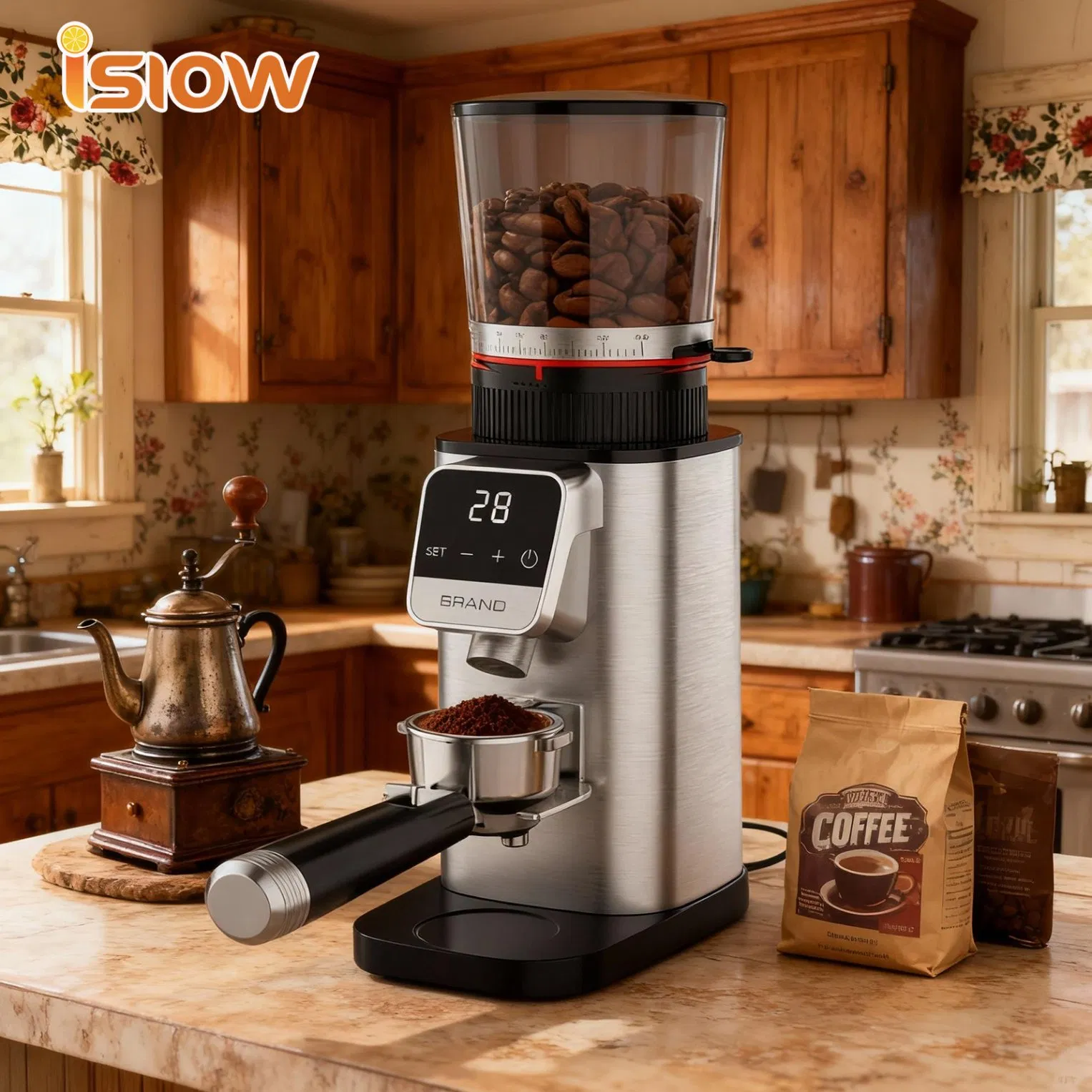 Cg-002 New Design Factory Supply Commercial Automatic Bean Grinder Conical Burr Stainless Steel Coffee Grinder