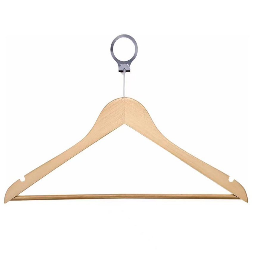 Anti-Theft Fixed Ring Wooden Hangers Without Clips for Home & Hotel Bathroom Clothes