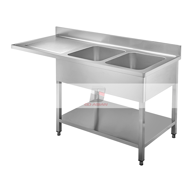 Left Double Sink L1600mm H950mm Commercial Kitchen Equipment Stainless Steel Kitchen Dishwasher Sinks