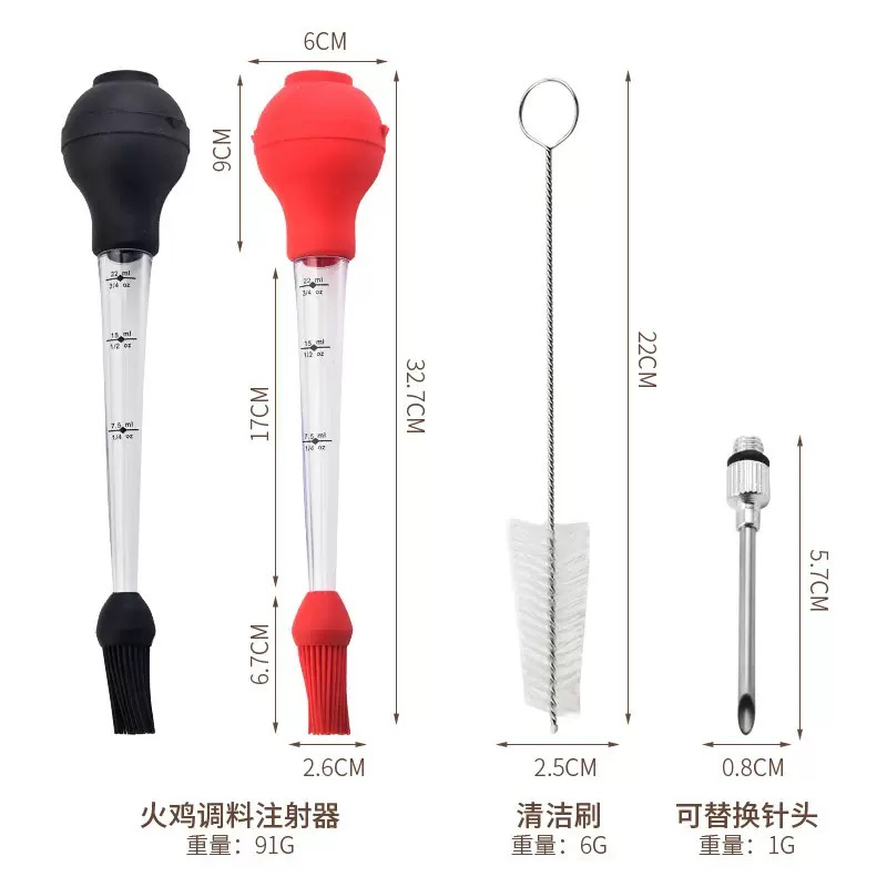 Silicone Turkey Needle Seasoning Pump Barbecue Oil Dropper Cleaning Brush Meat and Poultry Tools
