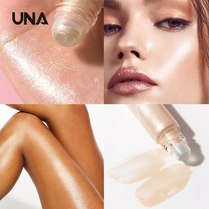 Non Sticky Silky Smooth Satin Highlighter with Roller Head Multichrome Vegan Glitter Liquid Highlighter Private Label