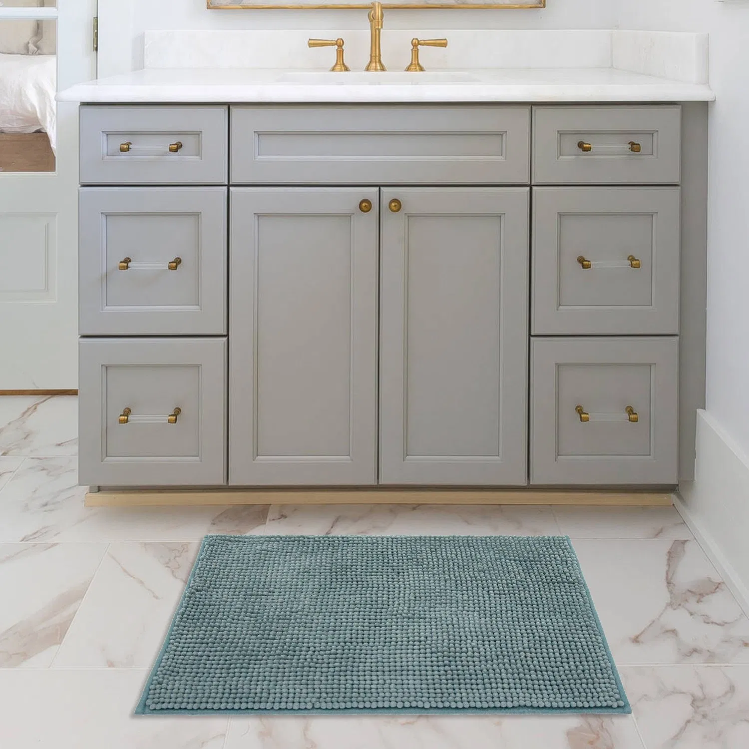 Chenille Striped Bathroom Rug Mat Extra Thick and Absorbent Bath Rugs Non-Slip Soft Plush Shaggy Bath Carpet