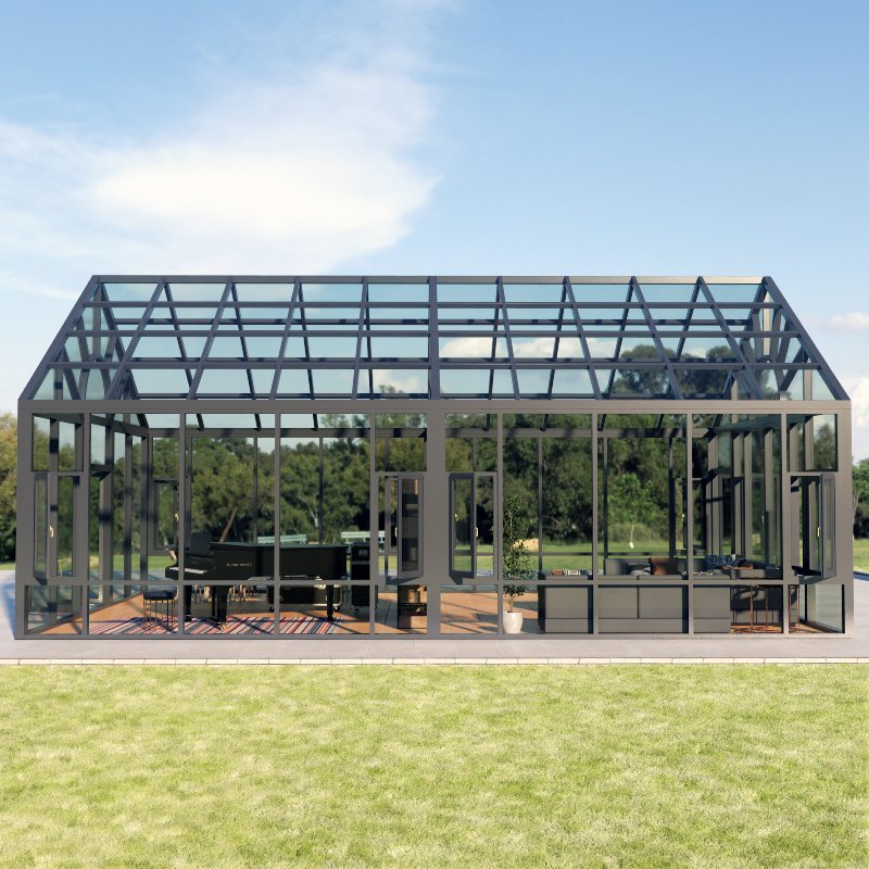 Guangdong Customized Sunroom Competitive Price Green Glass House Retractable Free Standing Aluminum Sun Room
