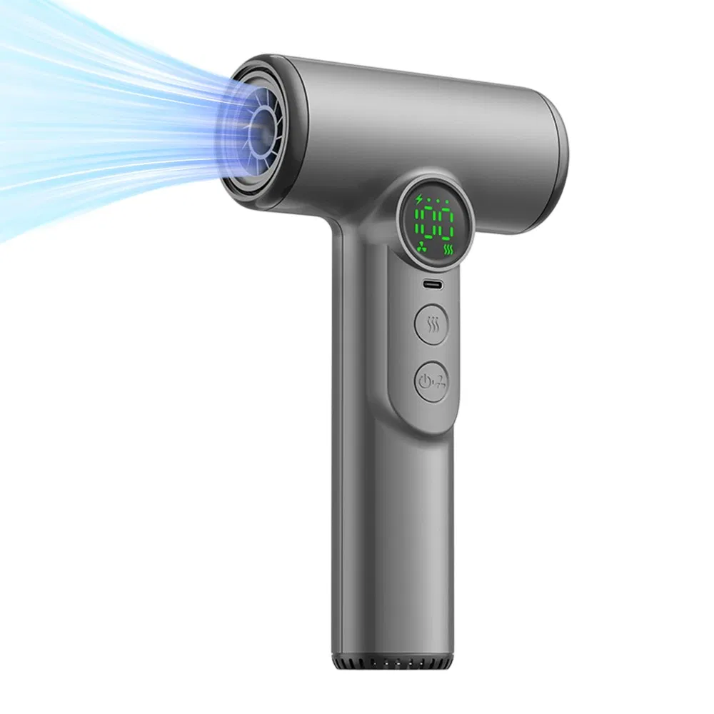 Wireless Hair Dryer 15600mAh Battery 30000 Rpm 18W Fast Charging Hot and Cold Wind Hair Dryer for Travel Camping - Grey