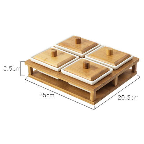 Ceramic Divided Serving Dishes, Ceramic Appetizer Serving Platter Tray, Divided Serving Dishes with Bamboo Tray