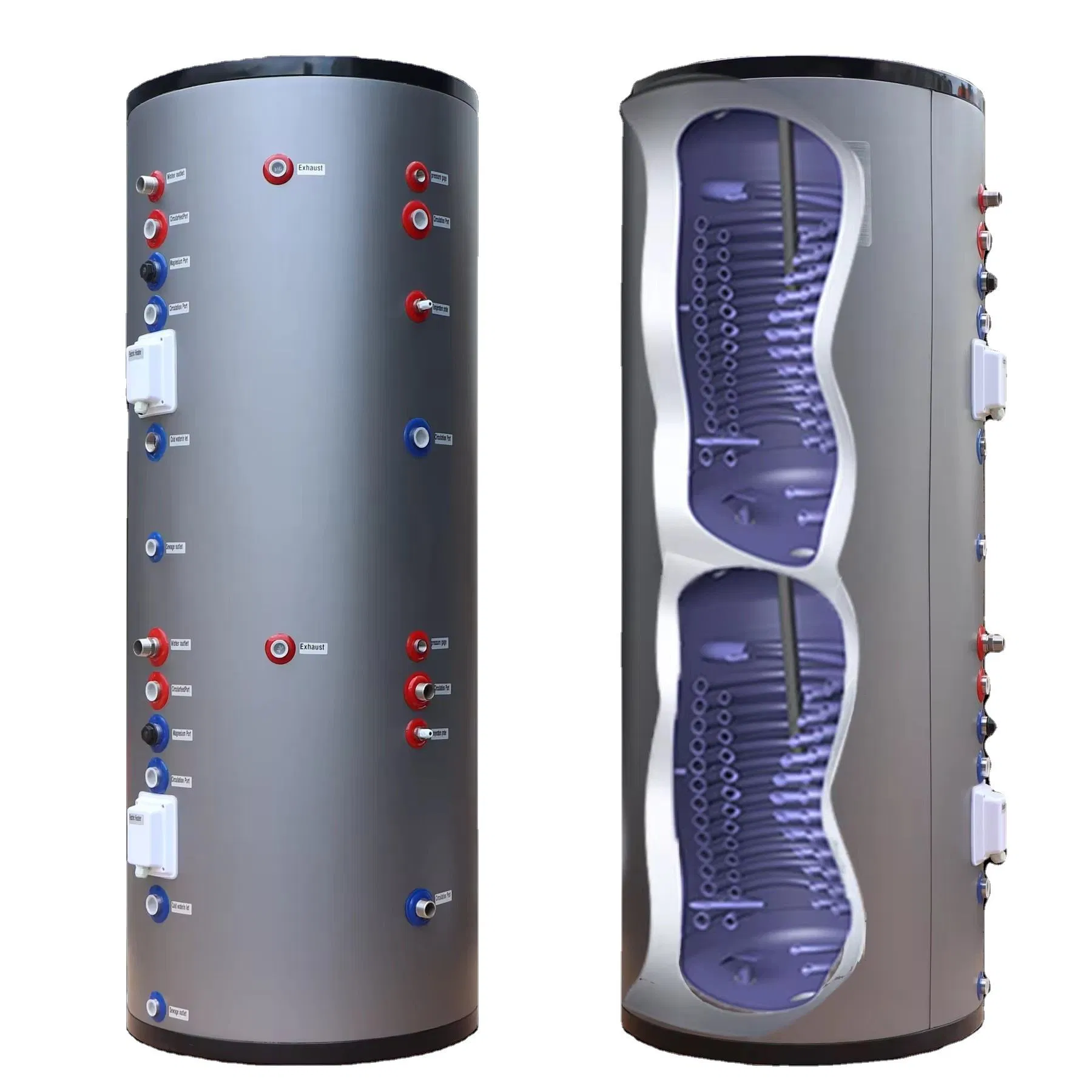 Factory Offer 150/200/250/300/400/500L SUS304/316L Hybrid Heating Pump Solar Water Storage Cylinder Tank