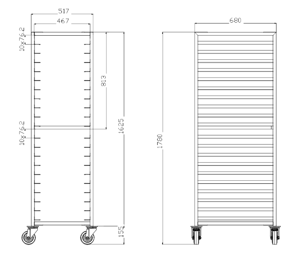 1780X680X517mm Fully Welded Extra Heavy Duty Nesting Stainless Steel Z Racks Trolley