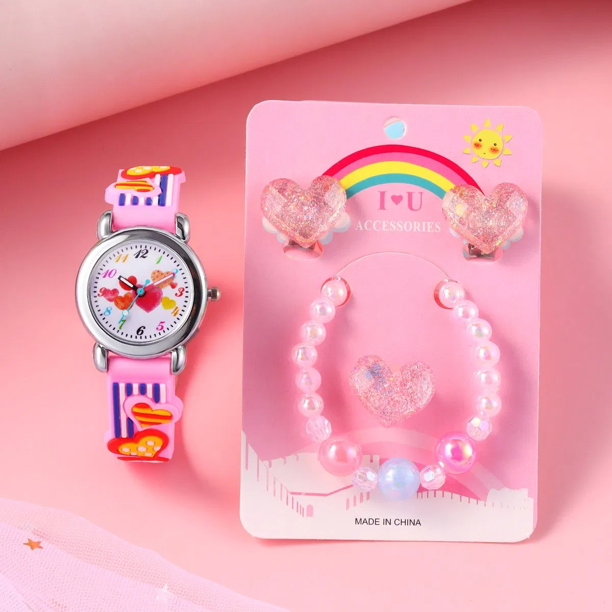 Cartoon Heart Watch Pink Cute Gifts for Girls