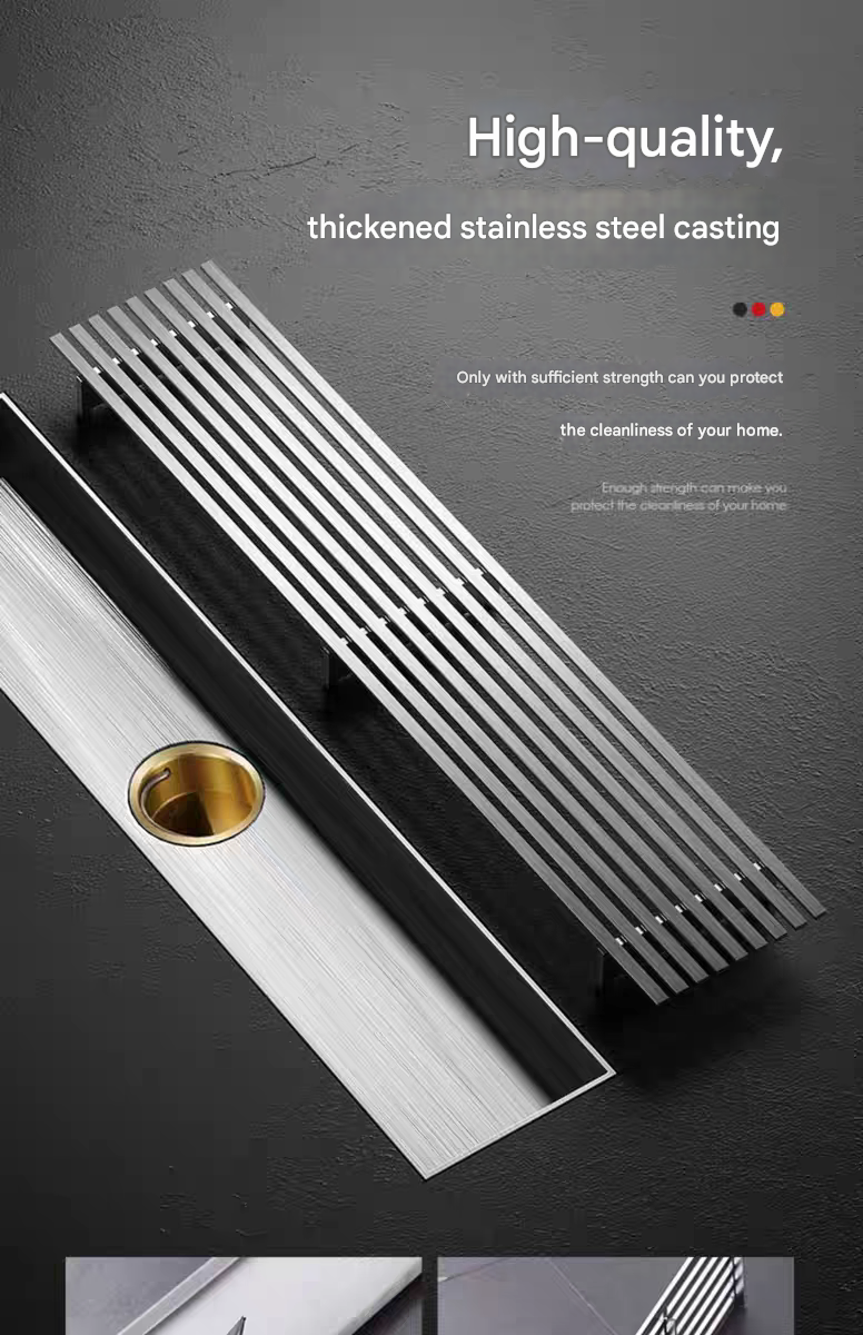 Extended Linear Shower Drain with Water Guide Lines - Rectangular, Odor-Proof, 304 Stainless Steel, Large Capacity Drain Channel for Shower Room Sink