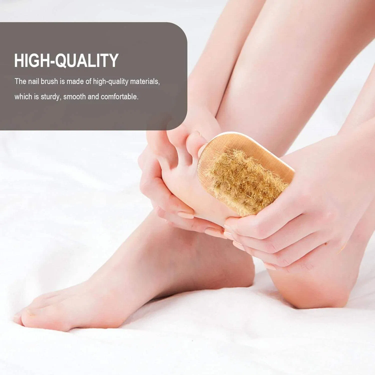 Natural Boar Bristle Double-Sided Nail Brush Wooden Nail Cleaning Dust Brush for Scrubbing Nails and Toes