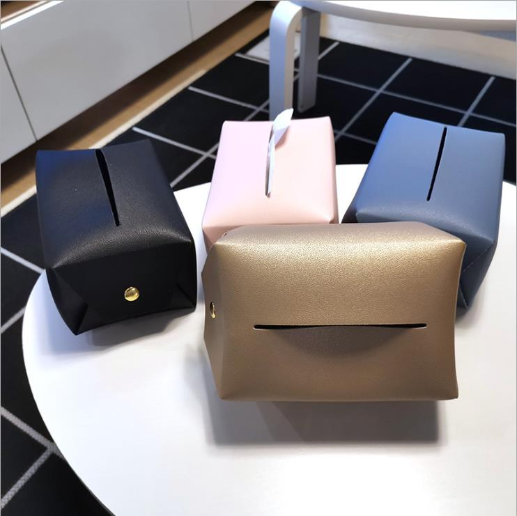 Custom Logo Tissue Box Creative Living Room Bedroom PU Leather Car Office Collapsible Tissue Holde
