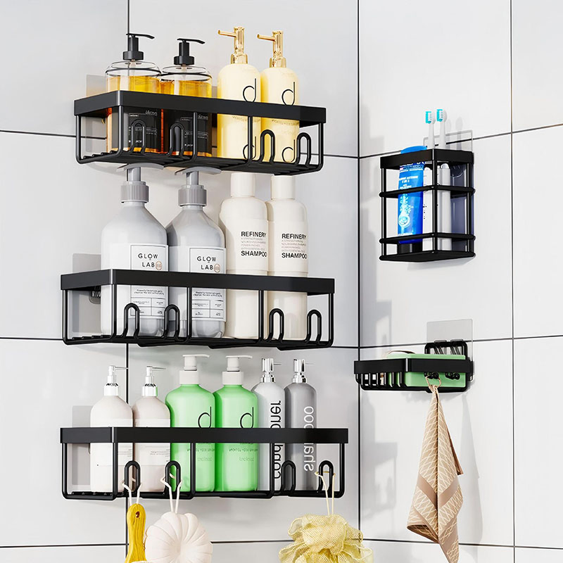 Wholesale Hot Selling Five-in-One Bathroom Punch-Free Cosmetics Toiletries Wall-Mounted Storage Rack