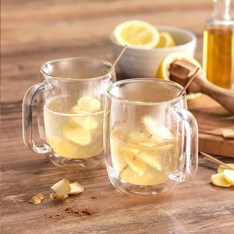 350ml Premium Double Wall Glass Cup with Handle for Coffee and Tea