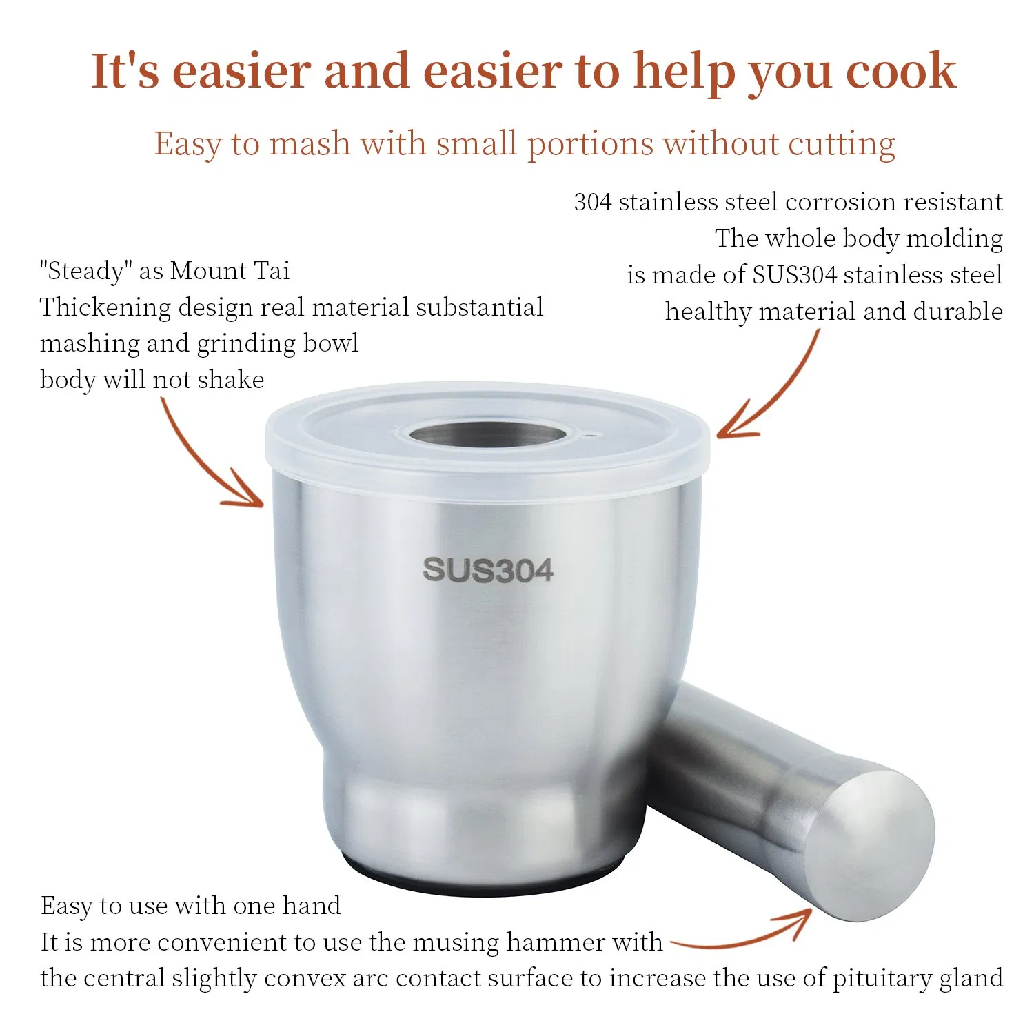 10cm 304 Stainless Steel Drum Garlic Crusher Hand Grind