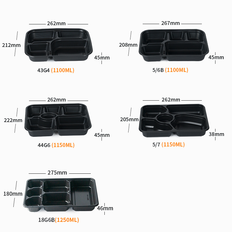1100ml Take Away Food Container 5 Divider Meal Prep Containers
