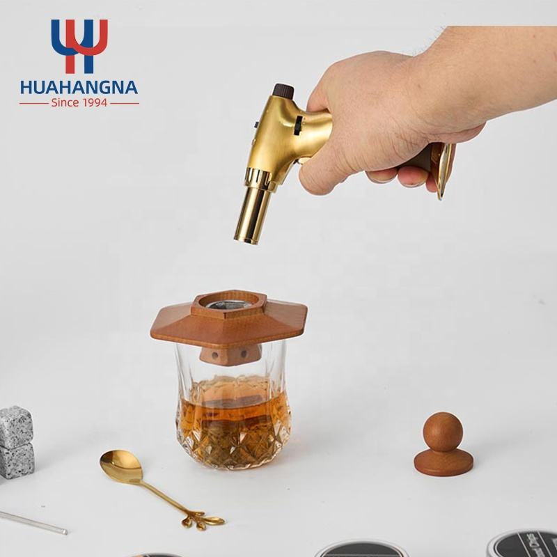 Bar Old Fashioned Whiskey Cocktail Drink Smoker Infuser Kit with Wood Chips and Torch in Gift Box