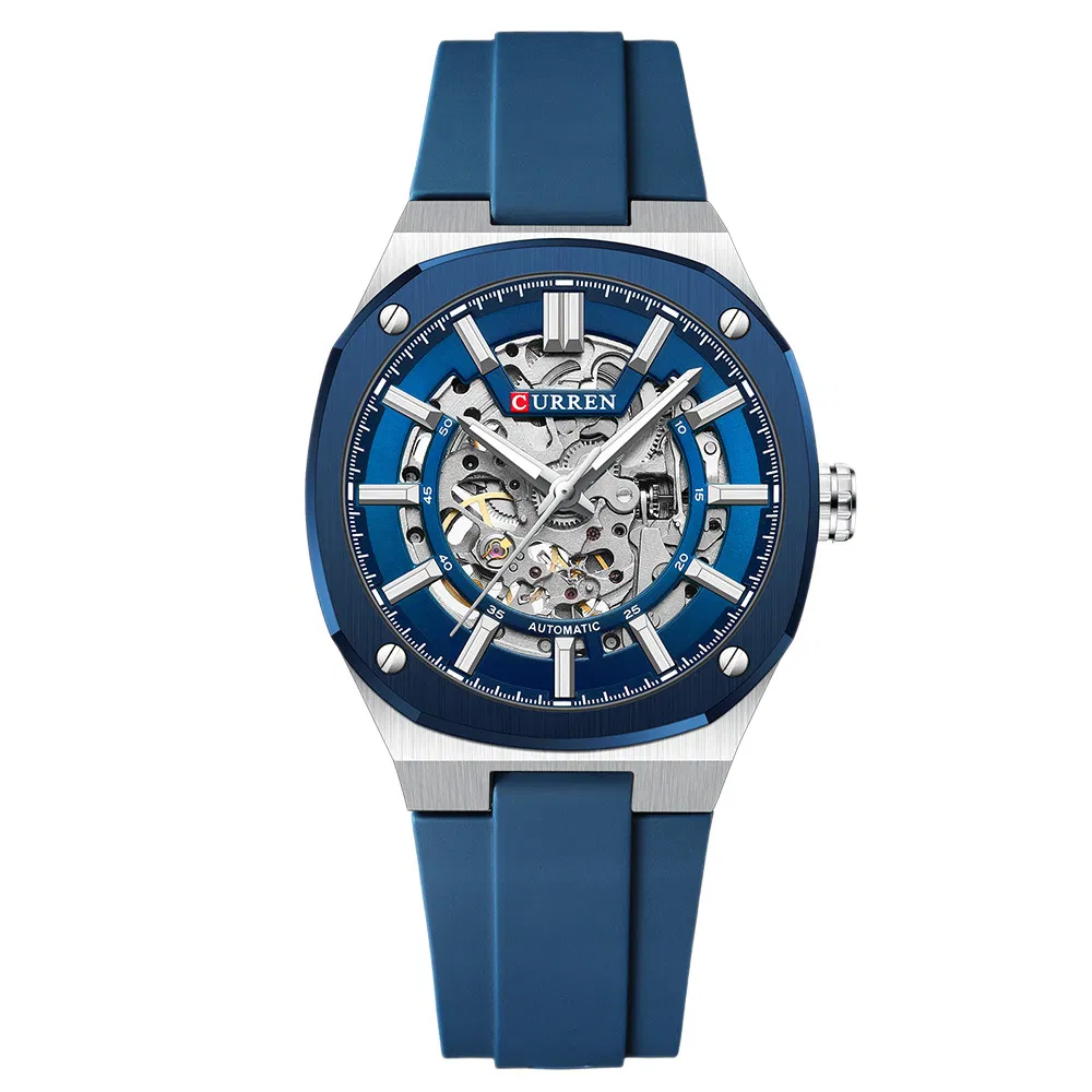 Curren 8485 Simple Circular Hollow Mechanical with Transparent Bottom Automatic Men's Watch