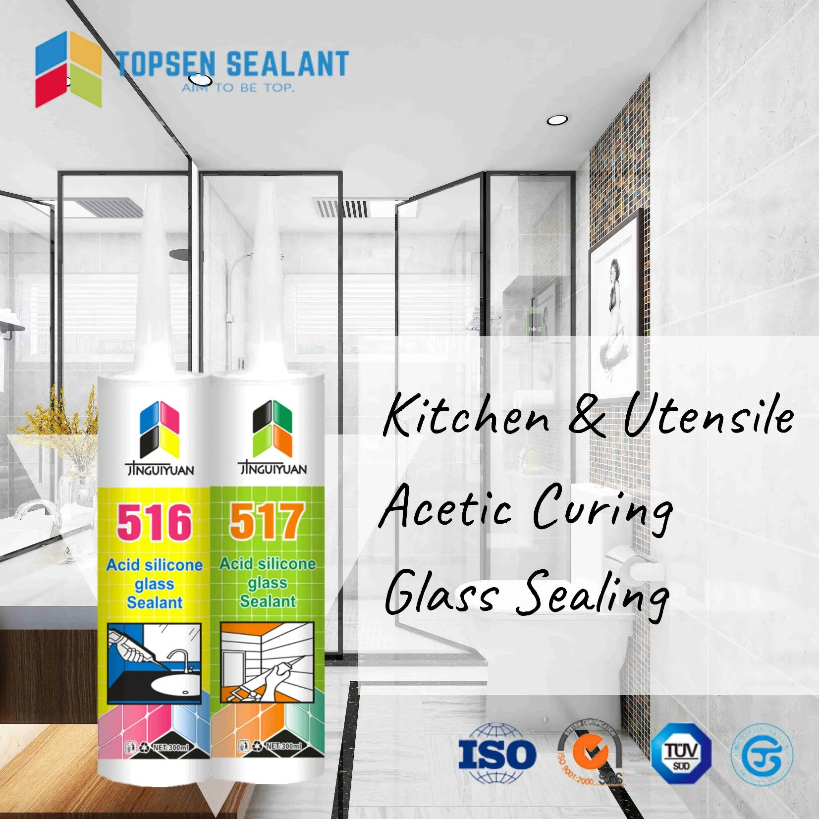 Chine Selante De Silicone Acetico Da Topsen Para Azulejos De Cozinha E Banheiro