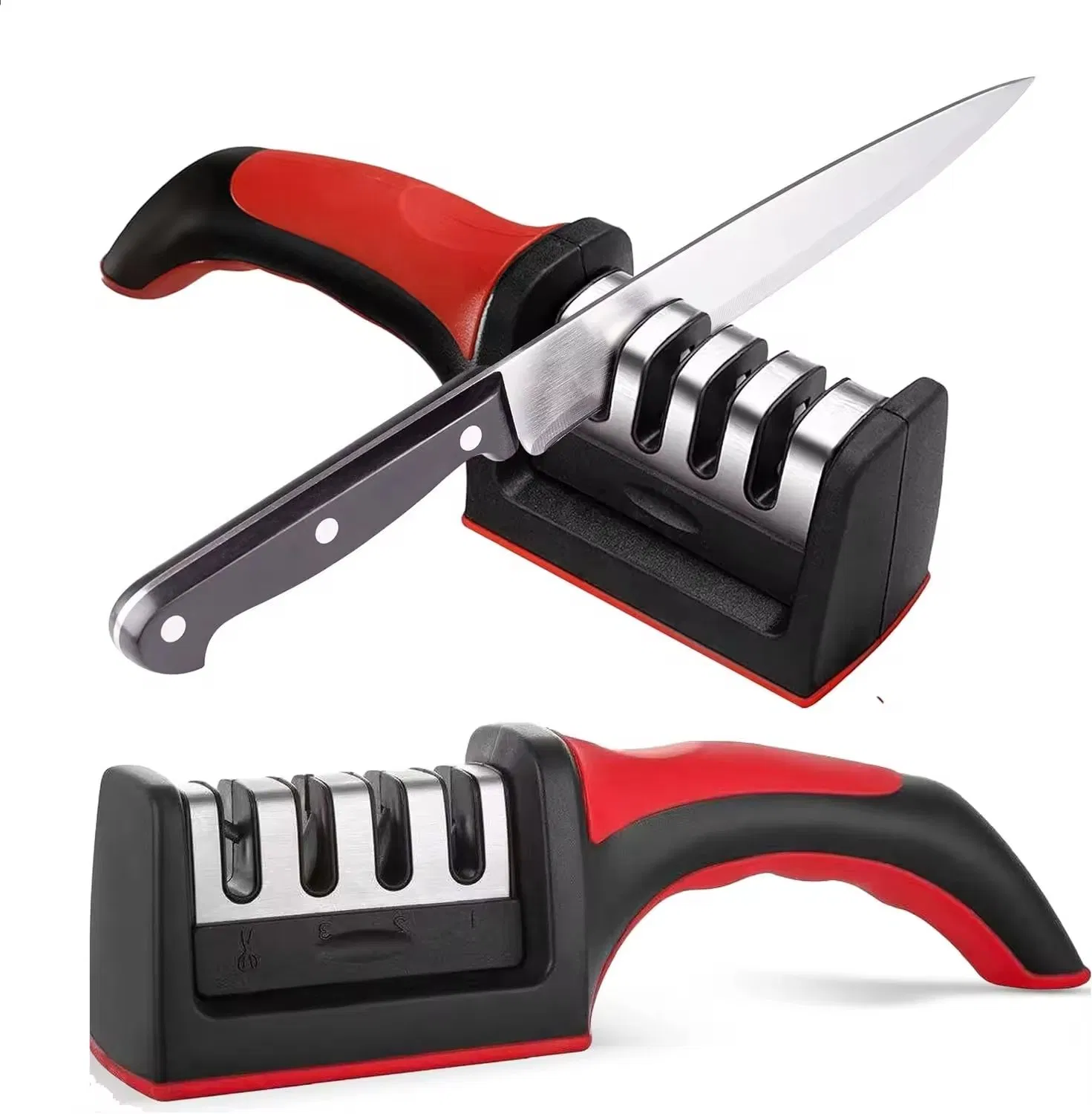 Kitchen Gadgets 2025 Kitchen Accessories Manual Stainless Steel Professional 3-Section Handheld Knife Sharpener Knife Polisher Professional Knife Sharpening