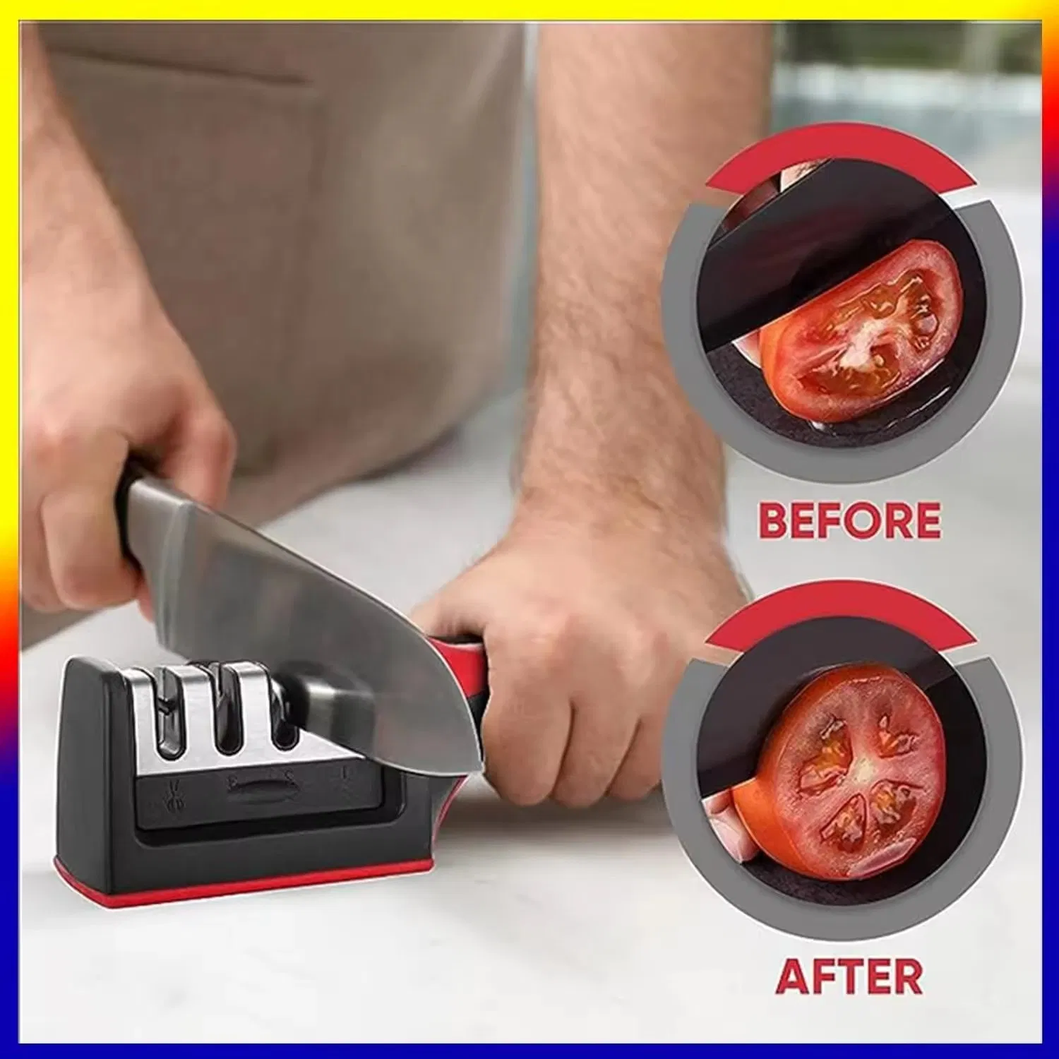 Custom Logo 3in1 Professional Manual Kitchen Knives Sharpening Knife Sharpener Best Manual Knife Sharpener Best Knife Sharpener for Home Use