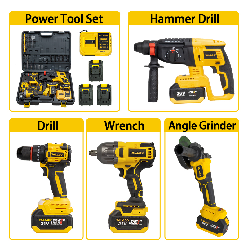 Woodworking Hammer Drill Angle Grinder Wrench 4-in-1 Power Tool Set