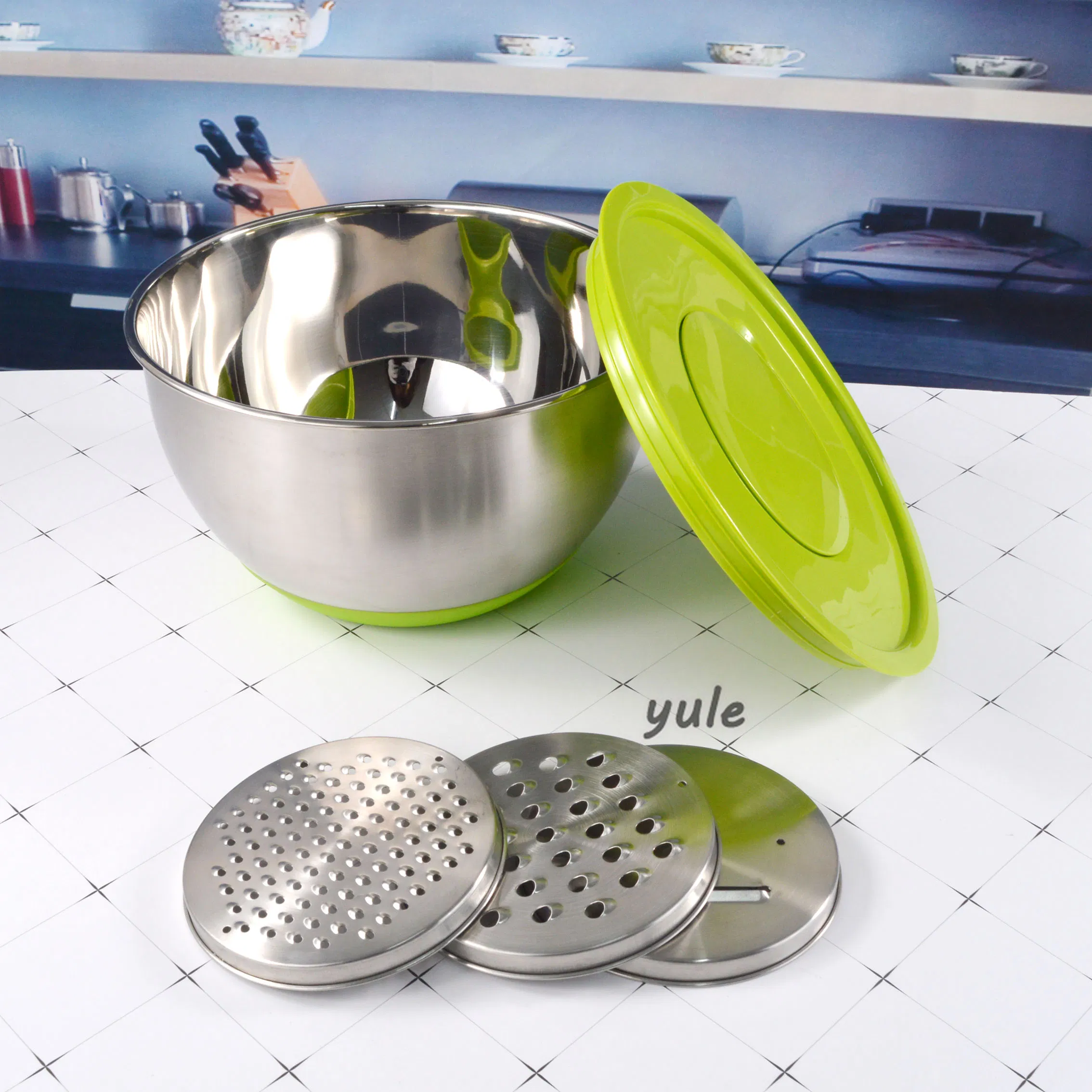 Traditional Manufacturing Stainless Steel Cookware Colorful Lot De 3 Nonslip Saladier En Acier Inoxydable with Plastic Lid Salad Bowl